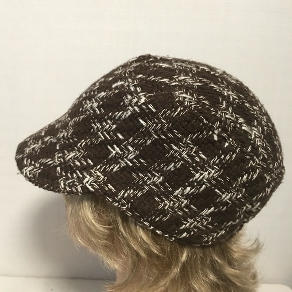 Textured Tweed Hat Covered Buttons Short Brim Visor Beret Retro British Style - Picture 6 of 9
